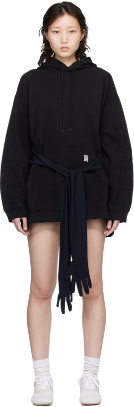 Photo: MM6 Maison Margiela Black Hooded Glove Sweatshirt Minidress