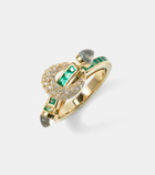 Ananya Chakra 18kt gold ring with emeralds and diamonds