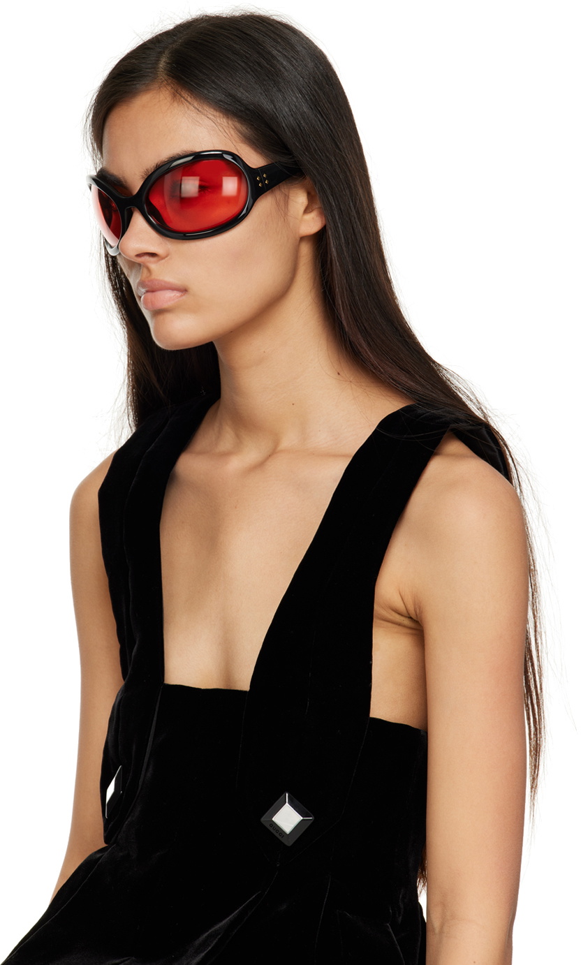 Oval frame sunglasses in black | GUCCI® US