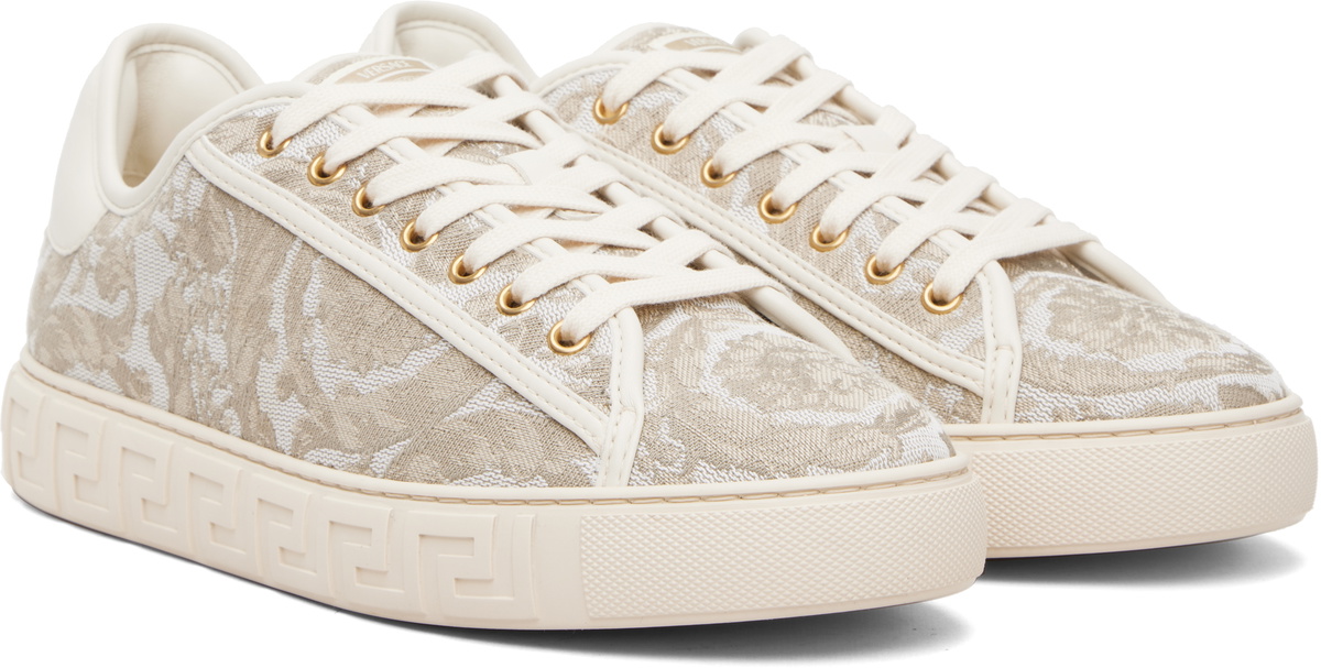 Versace Beige Greca Jacquard Canvas Sneakers