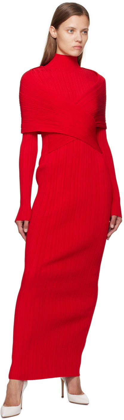 Balmain Red Pleated Knit Maxi Dress Balmain Balmain Red Pleated Knit Maxi Dress Balmain