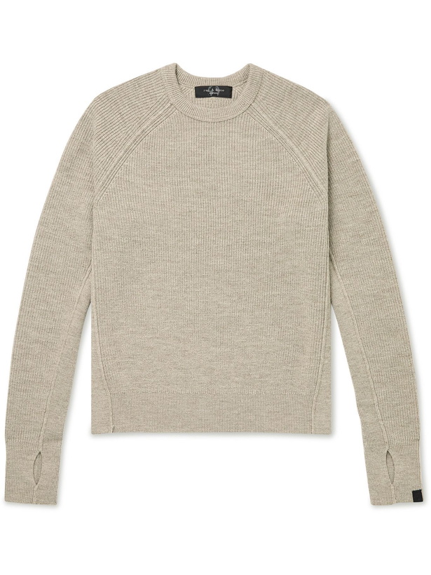 Photo: Rag & Bone - Ribbed Merino Wool Sweater - Neutrals