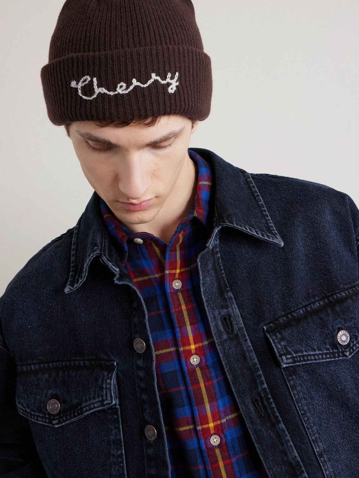 Cherry Los Angeles - Logo-Embroidered Ribbed Cashmere Beanie