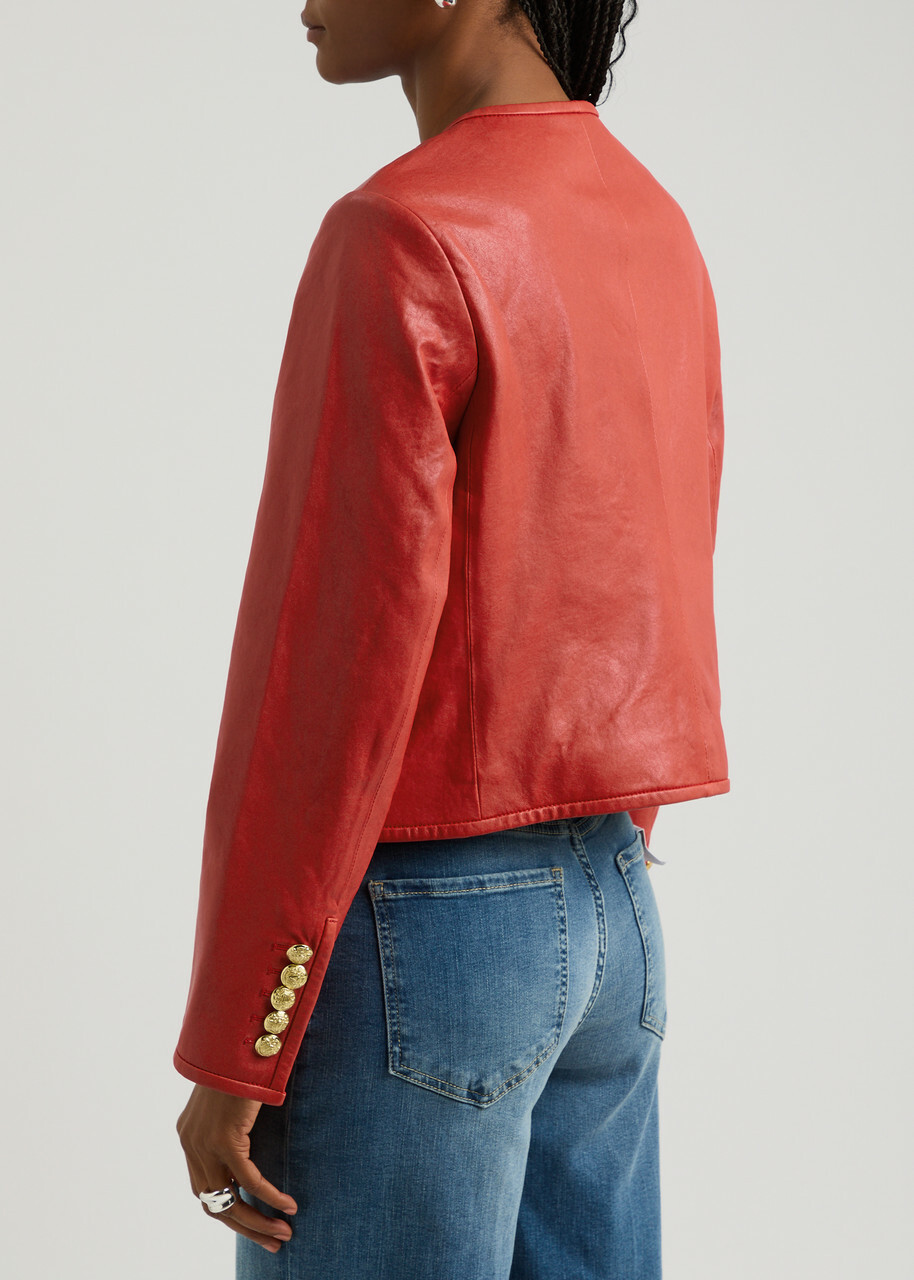 Veronica Beard Andrea Leather Jacket Red