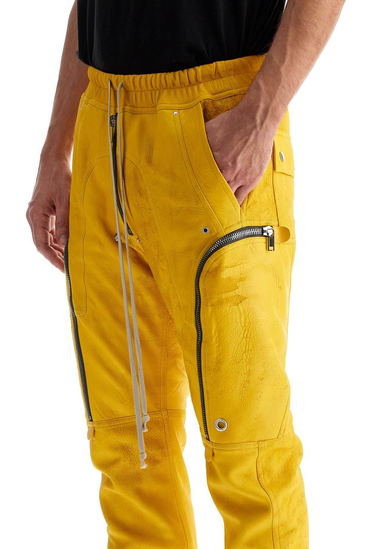 RICK OWENS bauhaus leather cargo pants for Yellow Rick Owens