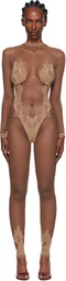 Poster Girl Beige Leaves Fishnet Capri Jumpsuit