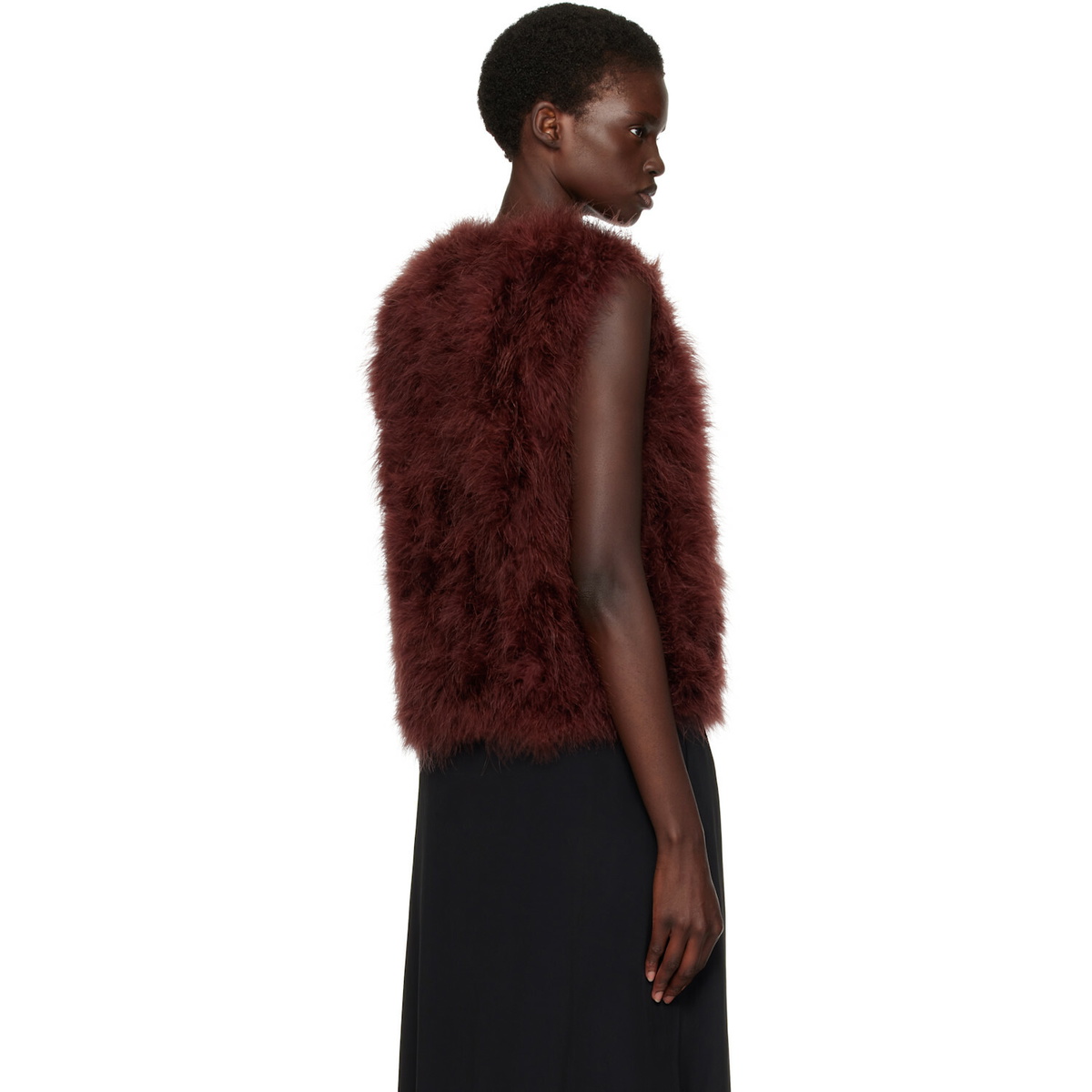 Yves Salomon Brown Cropped Feather Gilet Vest