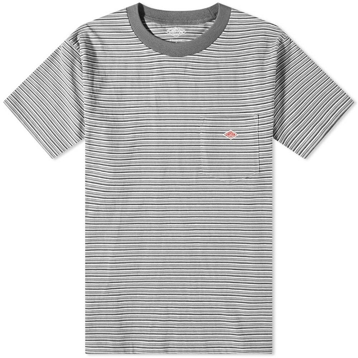 Photo: Danton Men's Stripe Crew Pocket T-Shirt in Charcoal Multi Stripe