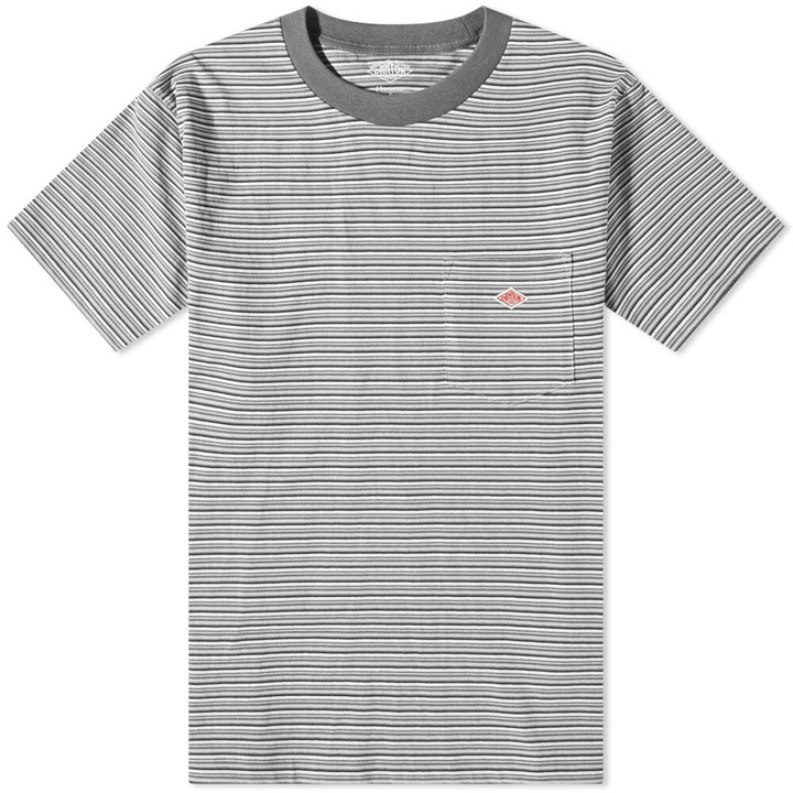 Photo: Danton Men's Stripe Crew Pocket T-Shirt in Charcoal Multi Stripe