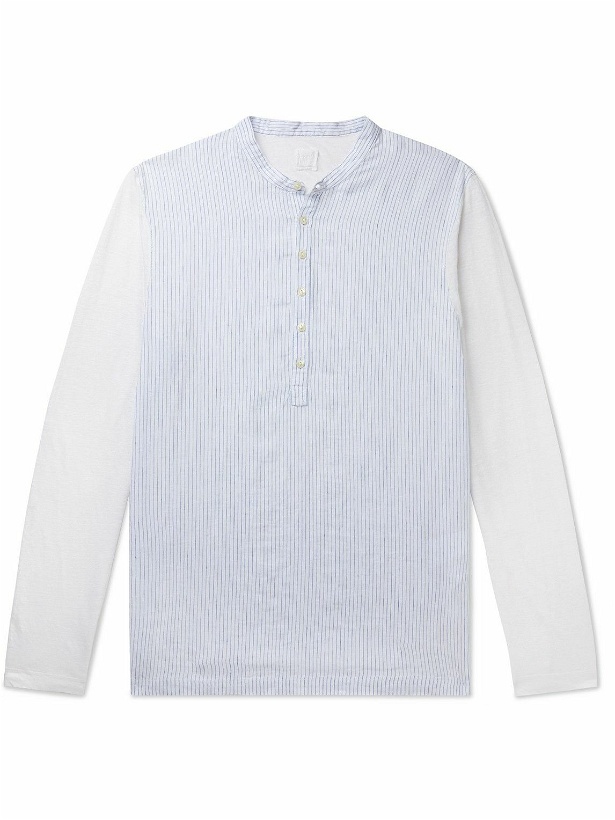 Photo: 120% - Striped Panelled Linen Henley T-Shirt - White