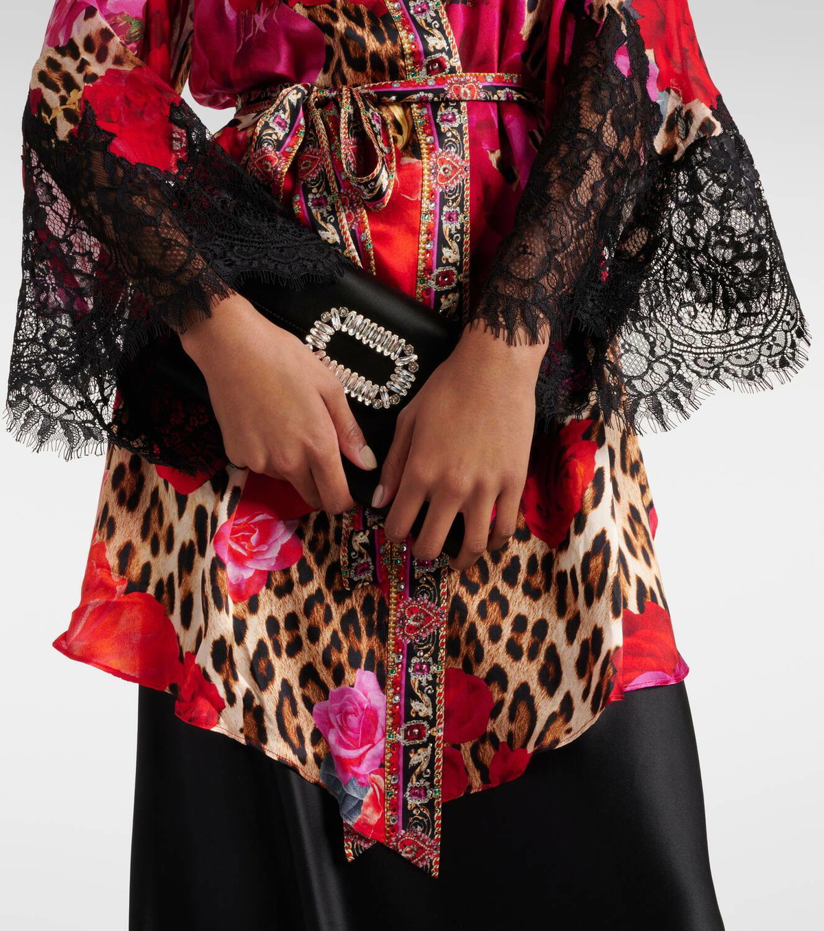 Camilla Printed lace-trimmed silk cardigan