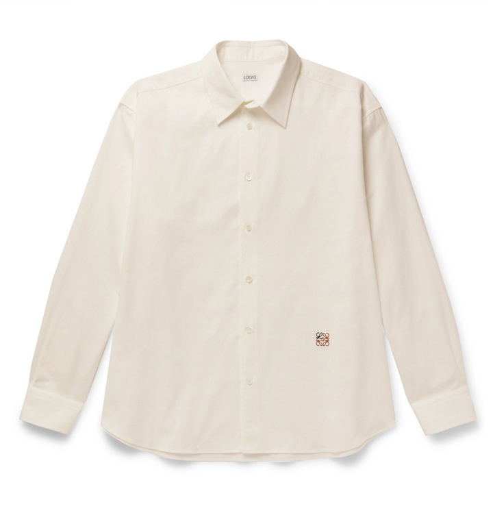 Photo: Loewe - Oversized Logo-Embroidered Cotton Oxford Shirt - White