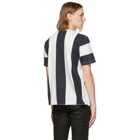 Saint Laurent White and Black Striped Rive Gauche Logo T-Shirt