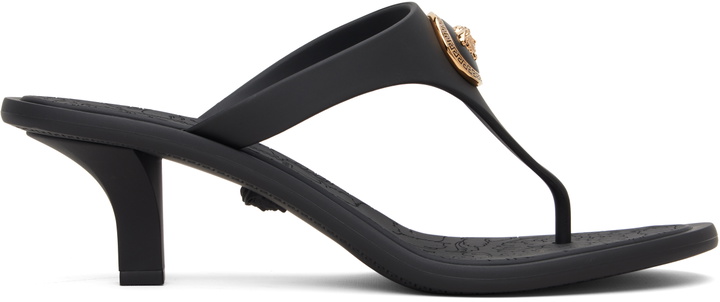 Photo: Versace Black Alia Rubber Thong Heeled Sandals