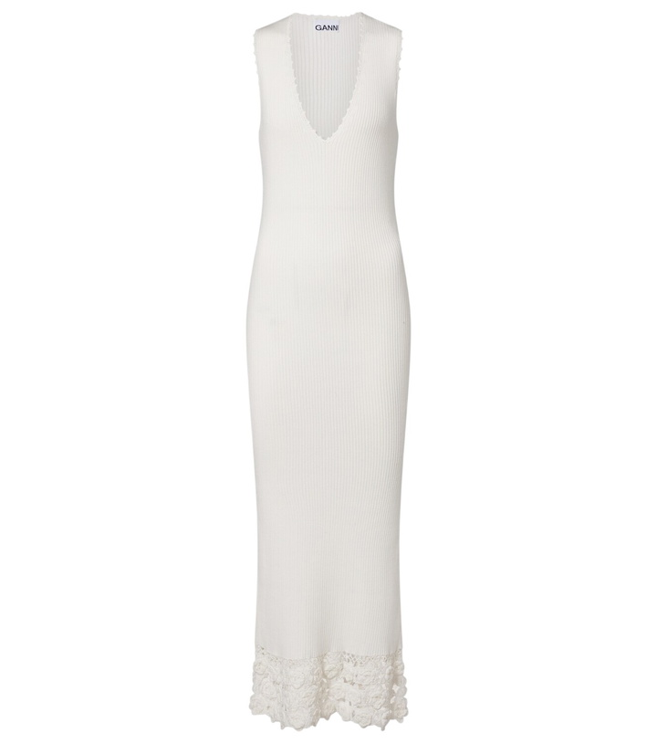 Photo: Ganni Crochet-trimmed ribbed cotton-blend midi dress