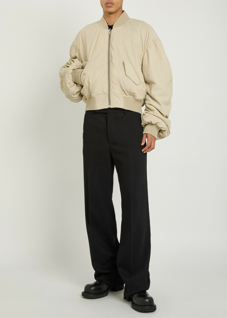 Rick Owens Secchia Reversible Leather Bomber Jacket Sand