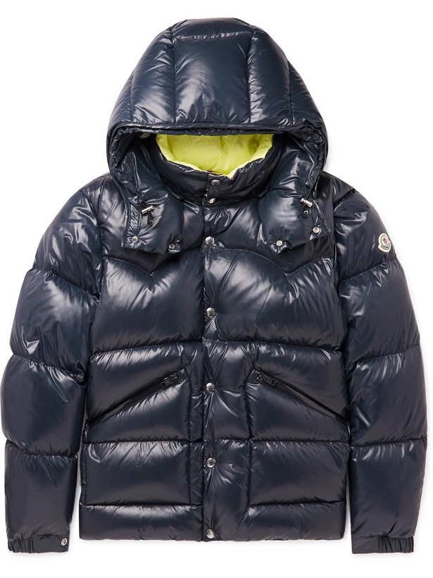 Photo: Moncler - Coutard Quilted Glossed-Shell Hooded Down Jacket - Blue