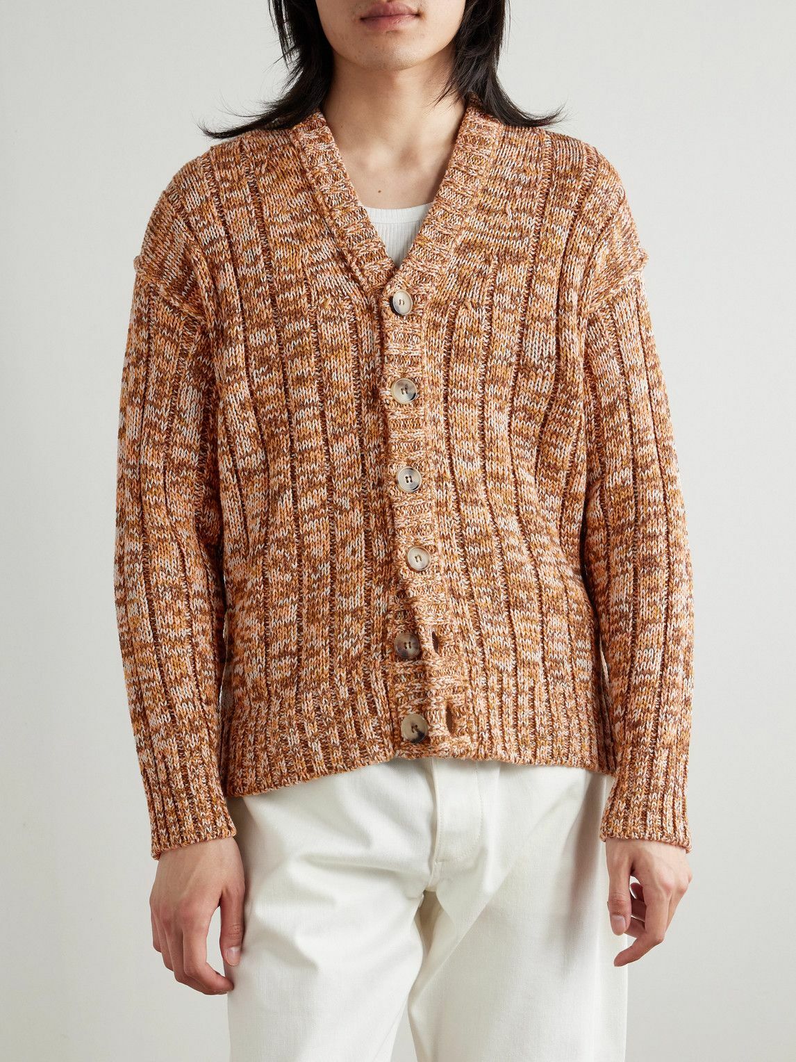 Federico Curradi - Ribbed Mulberry Silk Cardigan - Orange