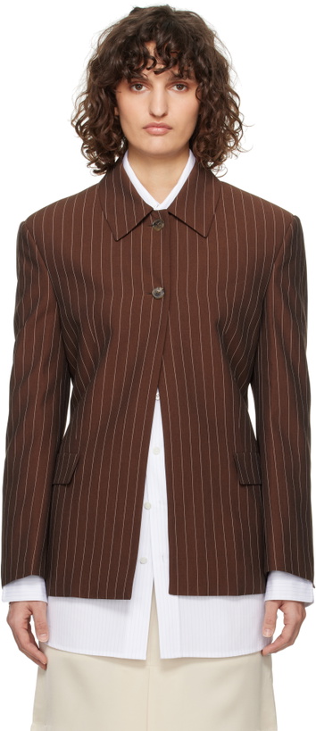 Photo: RECTO Brown Classic Collar Pin Stripe Single Jacket