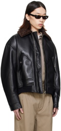 Nanushka Black Lude Vegan Leather Bomber Jacket