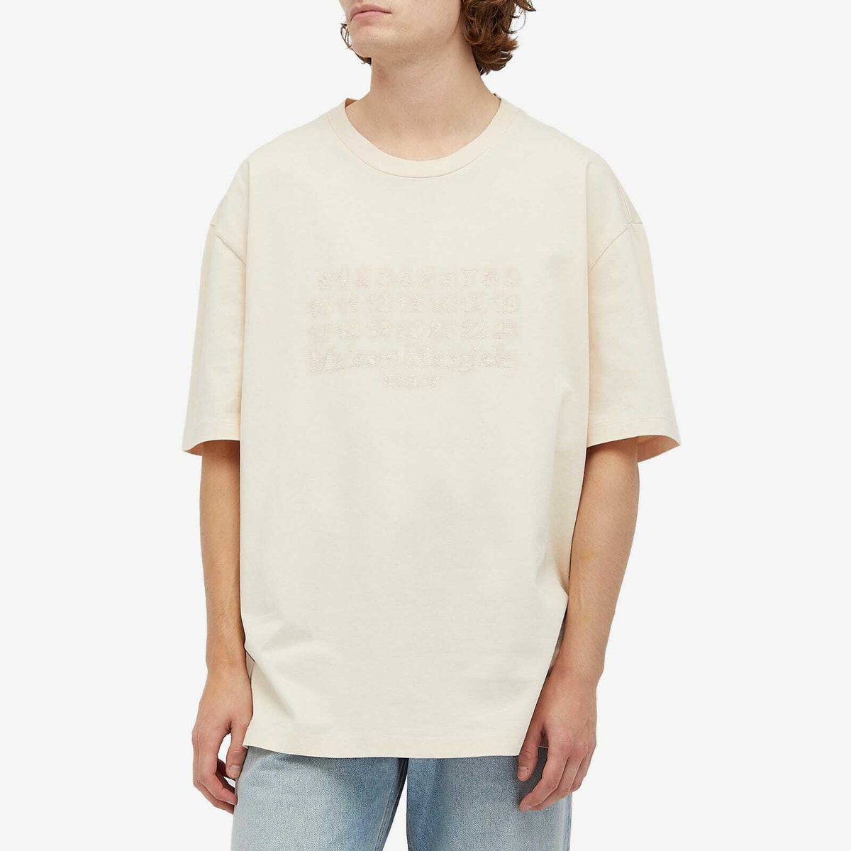 Maison Margiela Men's Number Embroidery T-Shirt in Beige Maison