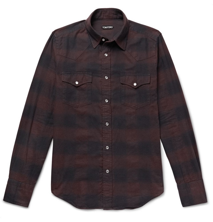 Photo: TOM FORD - Buffalo Check Cotton-Flannel Shirt - Burgundy