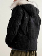 Greg Lauren - Faux Fur-Trimmed Distressed Patchwork Cotton-Blend Hooded Jacket - Black
