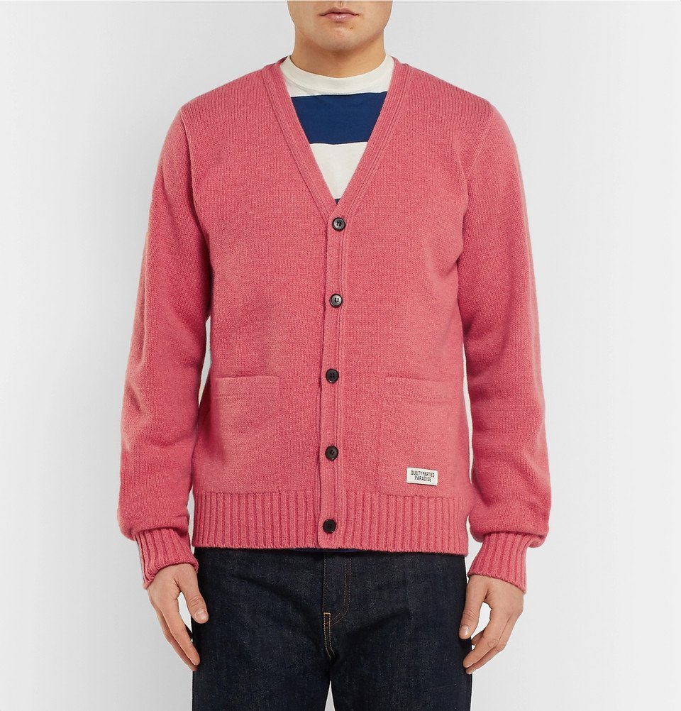 Wacko Maria - Logo-Embroidered Intarsia Wool Cardigan - Men - Pink