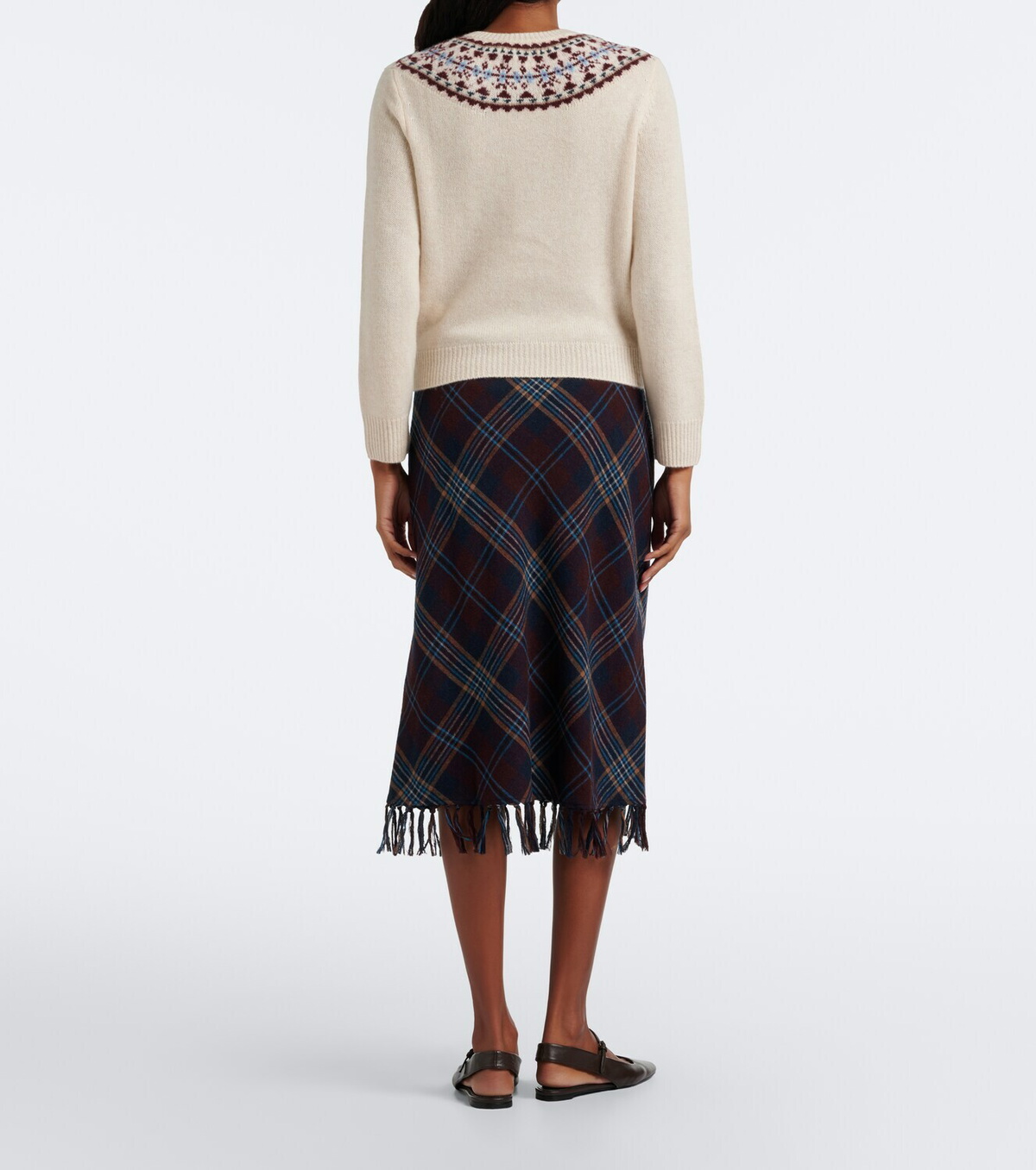 Dôen Elowette fringed plaid midi skirt