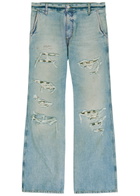 Amiri Checkered Repair Distressed Bootcut Jeans Indigo