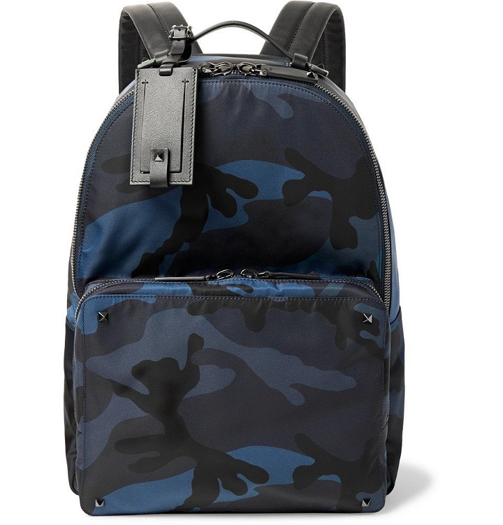 Photo: Valentino - Valentino Garavani Leather-Trimmed Camouflage-Print Nylon Backpack - Navy