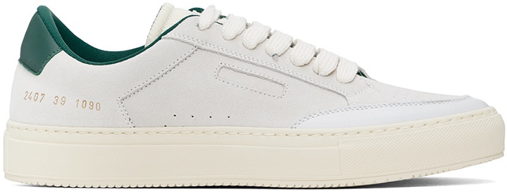 Photo: Common Projects Off-White & Green Tennis Pro Sneakers
