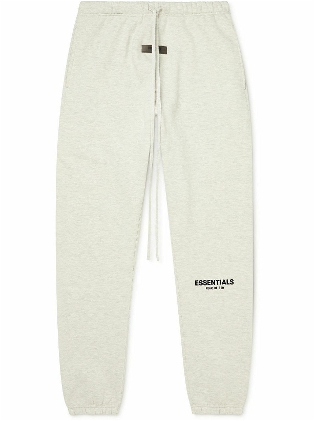Photo: FEAR OF GOD ESSENTIALS - Tapered Logo-Flocked Cotton-Blend Jersey Sweatpants - Gray