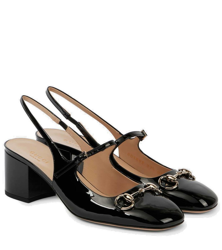 Photo: Gucci Horsebit 55 patent leather slingback pumps