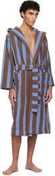 Tekla Brown & Blue Terry Hooded Bathrobe