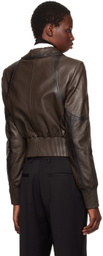 REMAIN Birger Christensen Brown Short Leather Bomber Jacket