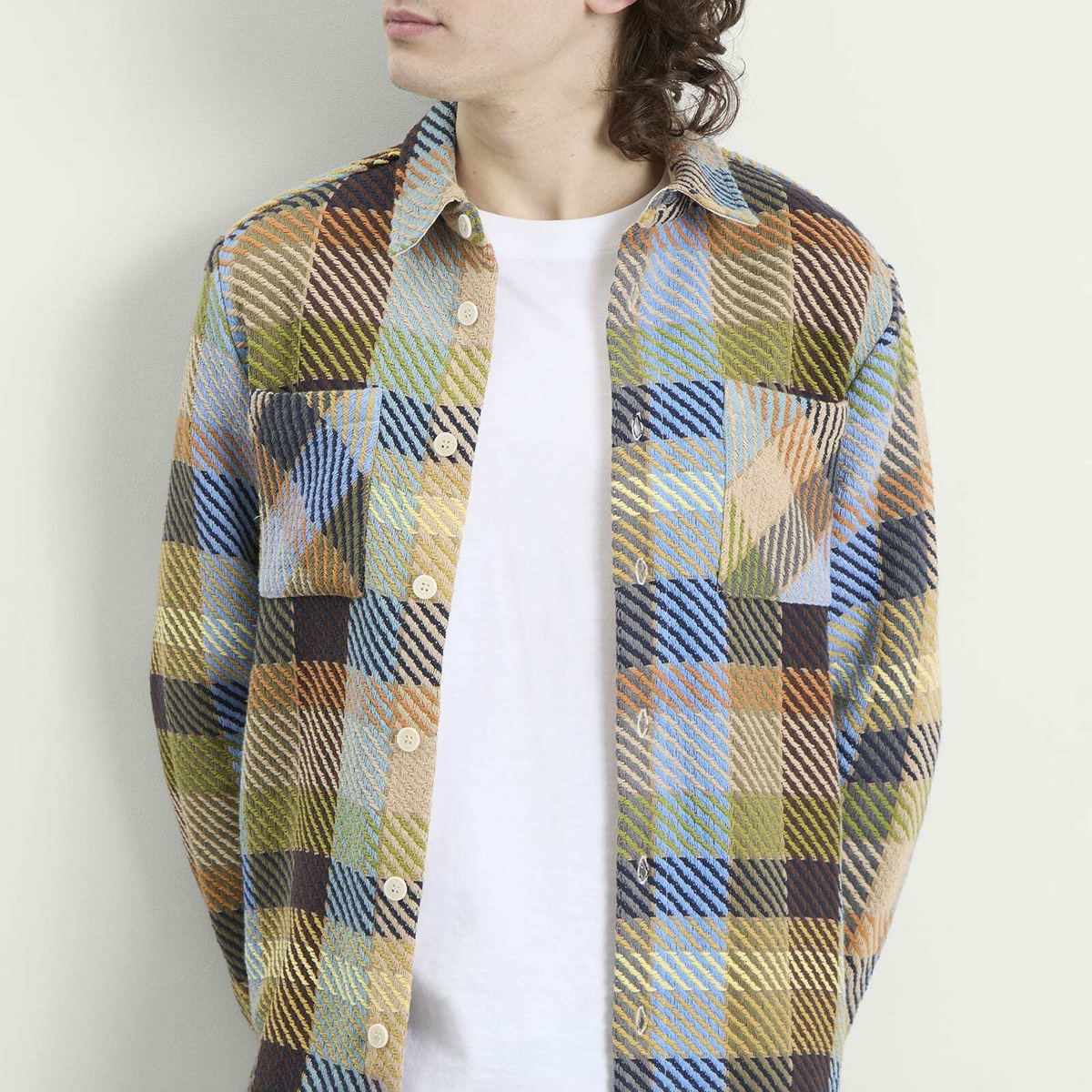 Wax London Men's Whiting Pike Check Overshirt in Khaki/Multi