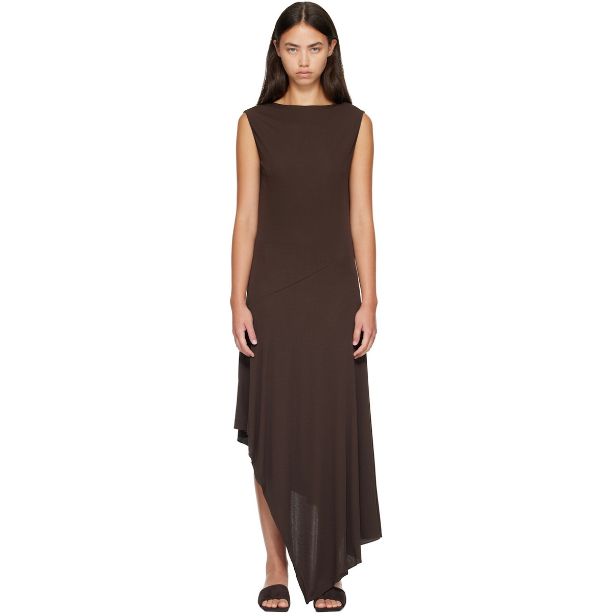 ALAÏA Brown Backless Jersey Crepe Midi Dress