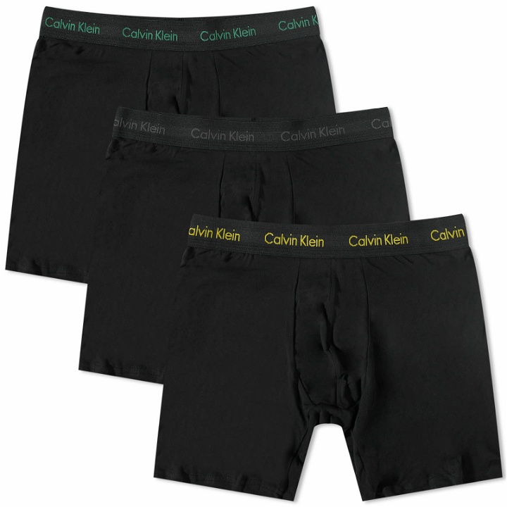 Photo: Calvin Klein Men's Boxer Brief - 3 Pack in Charcoal/Yellow/Green