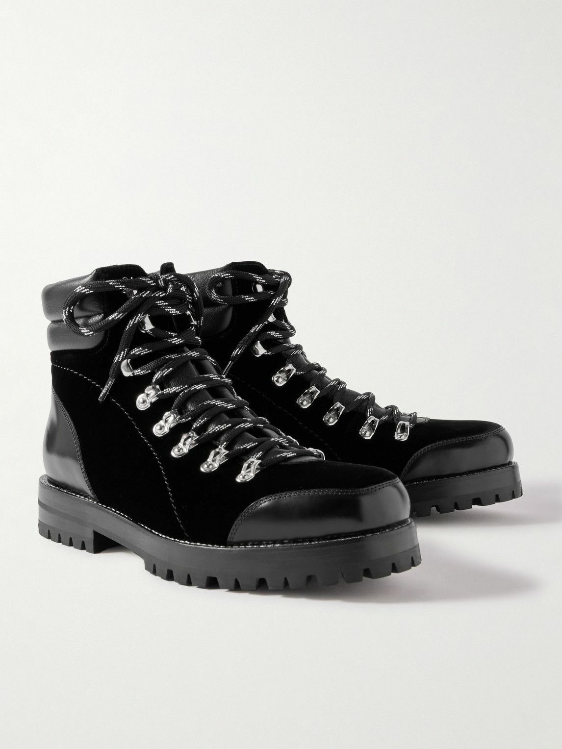 Manolo Blahnik - Janka Leather-Trimmed Velvet Hiking Boots - Black