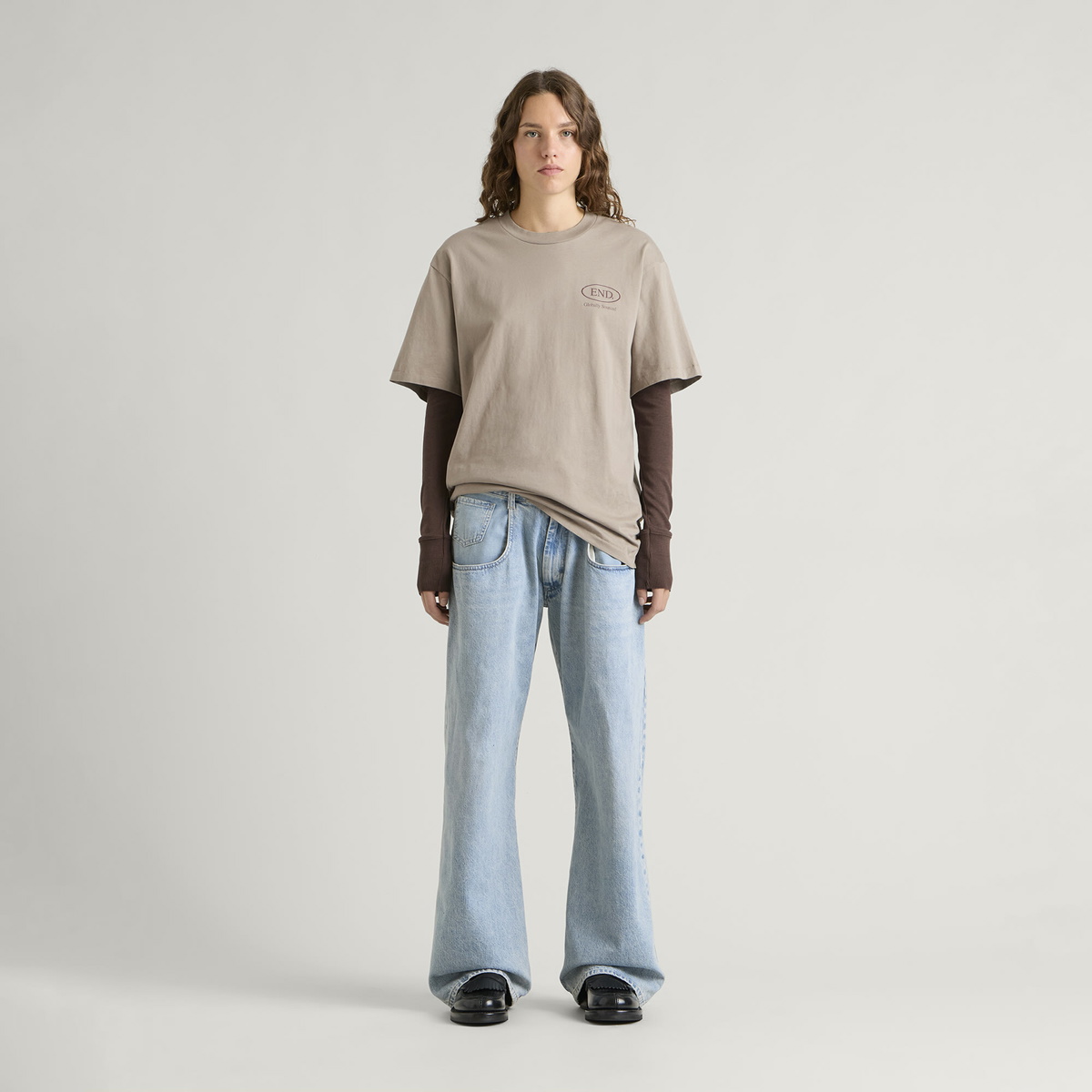 END. Worn Established T-shirt in Khaki