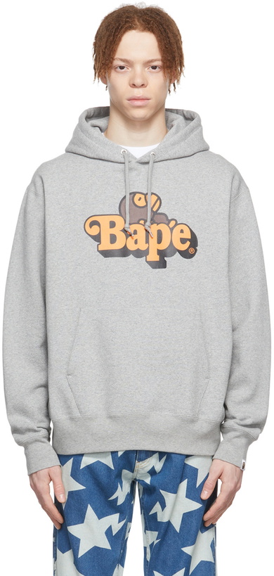 Photo: BAPE Gray Milo On Bape Hoodie