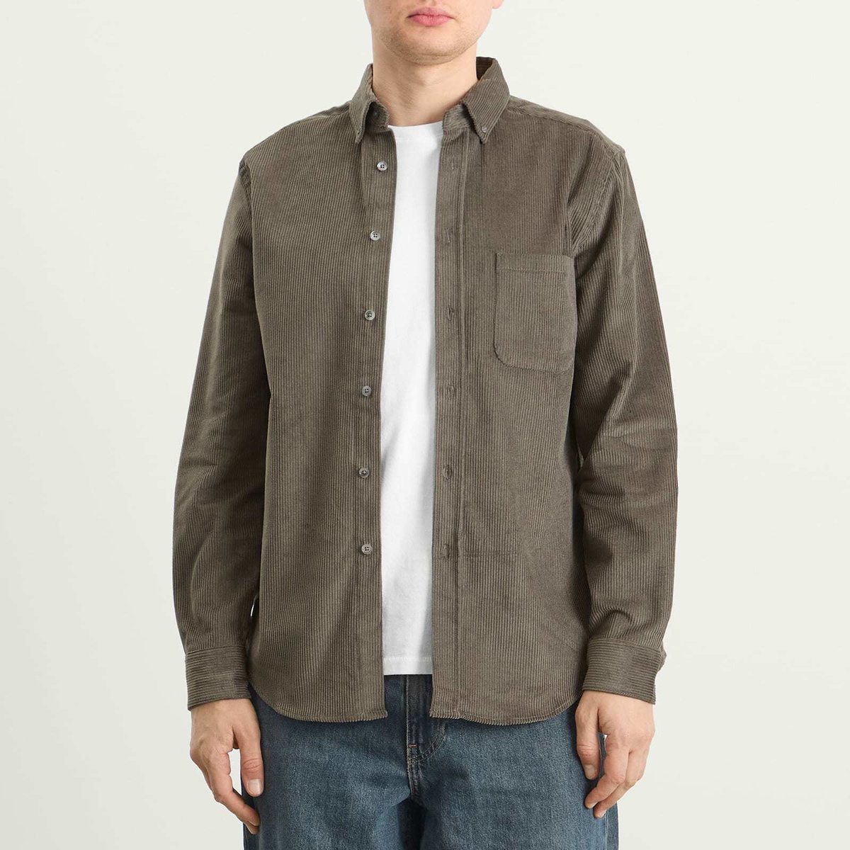 Portuguese Flannel Men's Lobo Button Down Corduroy Shirt in Grey