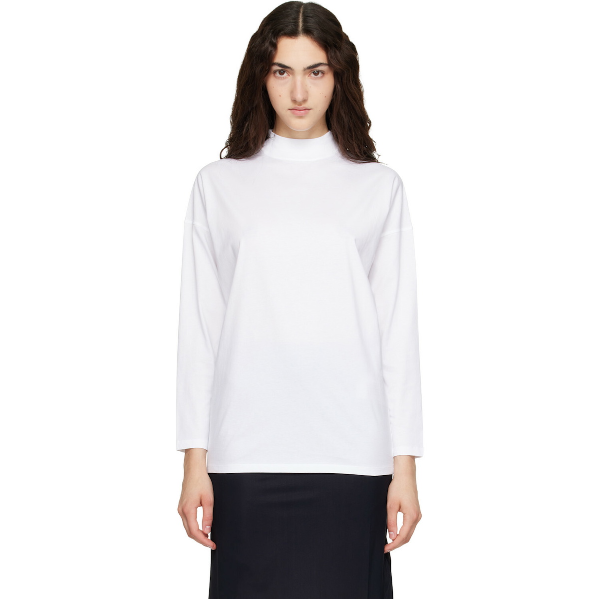 Jil Sander White Long Sleeves Mock Neck Boxy Fit T-shirt