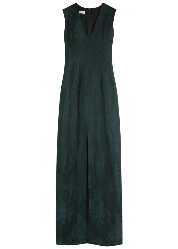 Photo: Dries Van Noten Delina Floral-jacquard Cotton-blend Gown Green Dark