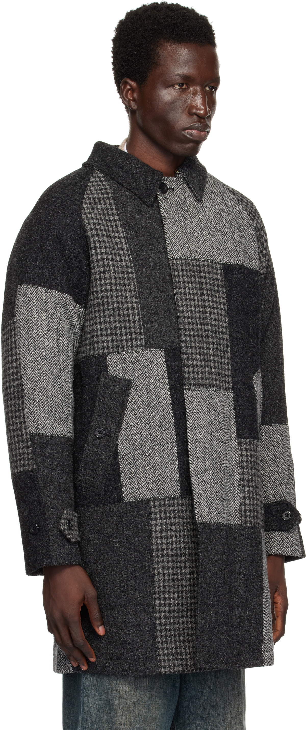 BEAMS PLUS Gray Bal Collar Patchwork Coat Beams Plus