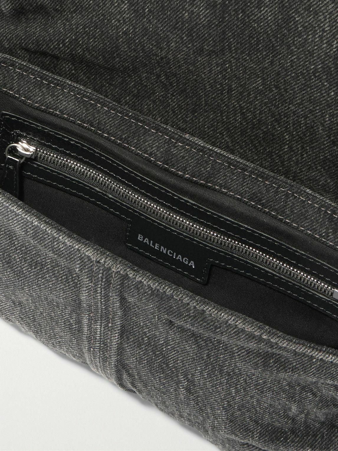 Balenciaga - Le Cagole XS Studded Washed-Denim Messenger Bag