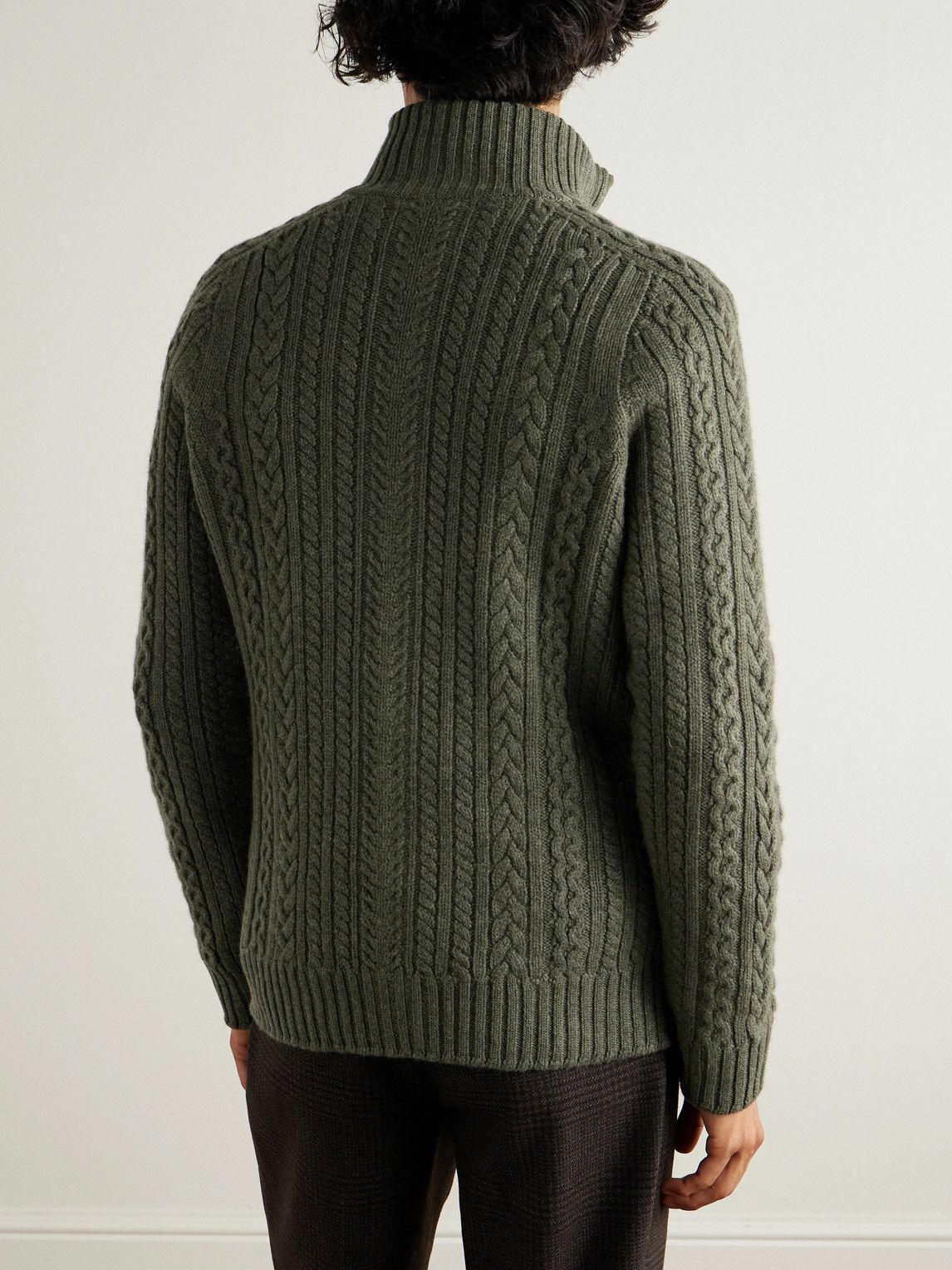 Purdey - Burlington Cable-Knit Wool and Cashmere Zip-Up Cardigan - Green
