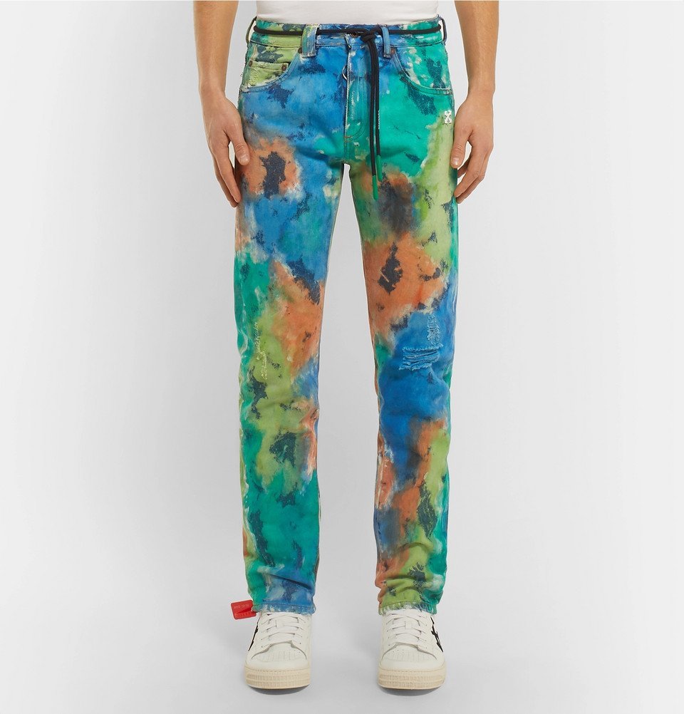 Off-White - Slim-Fit Painted Distressed Denim Jeans - Men - Multi Off-White