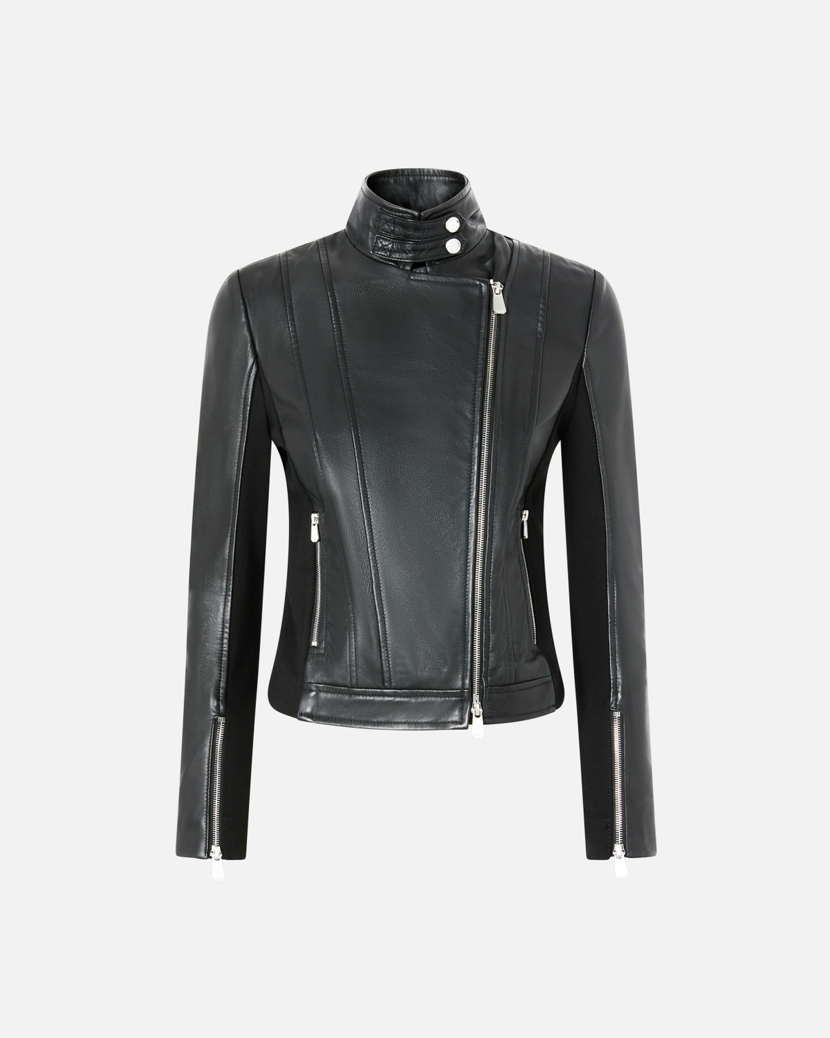 Pinko Leather Biker Jacket With Fabric Back Limo Black